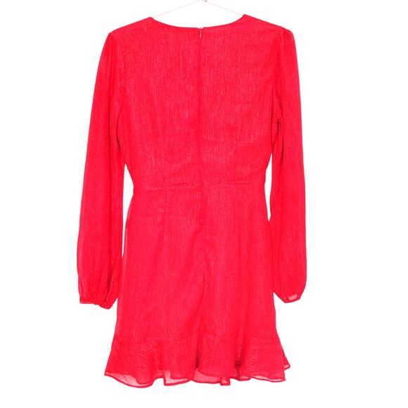 Altar'd State Mini Dress Long Sleeve Faux Wrap Tie Waist Red Sparkle Womens M - Picture 2 of 8